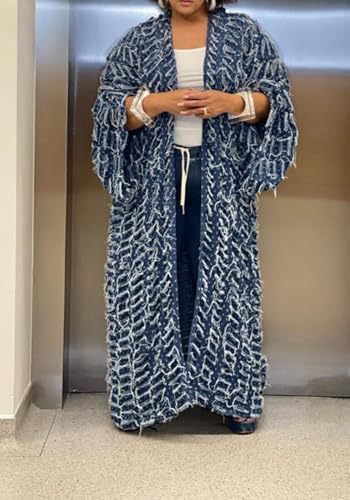 NRTHYE Women's Ripped Oversized Jean Kimono Robe Cardigan Hollow Long Sleeve Open Front Long Denim Dusters Jacket Coat4