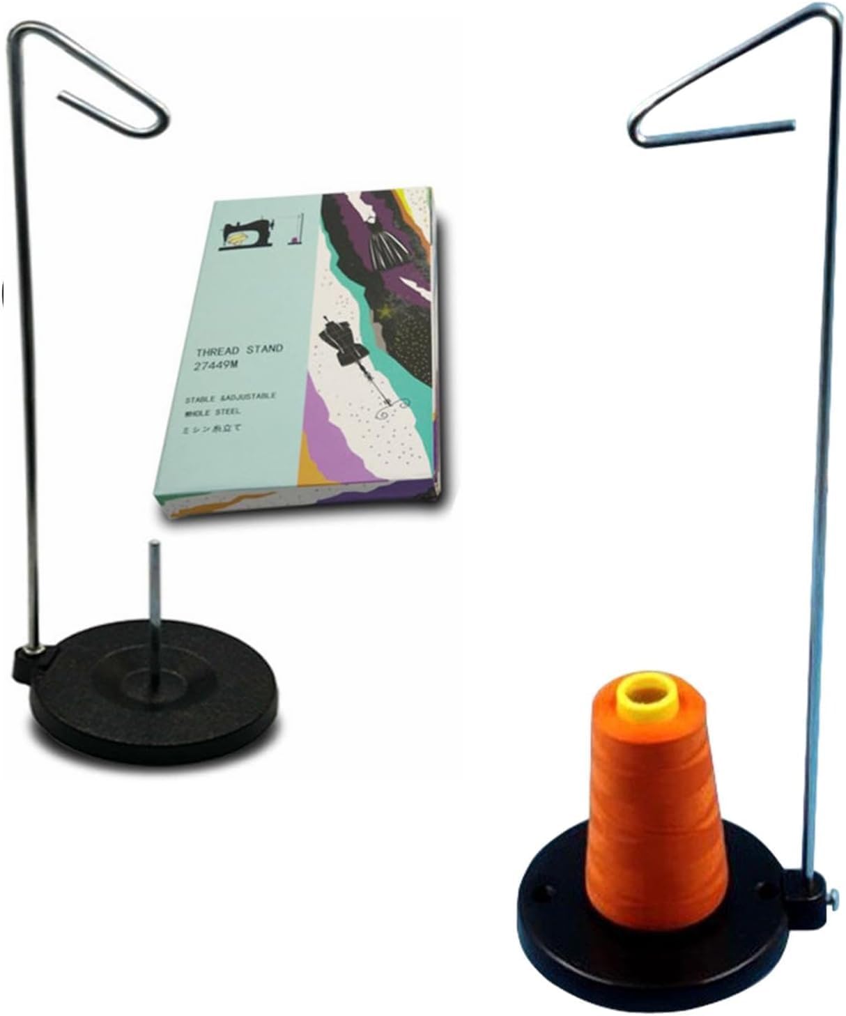 Heavy Duty Metal Base Single Thread Stand Universal Full Metal Single Cone and Spool Adjustable Thread Stand for Sewing and Embroidery Machines Upgraded Design