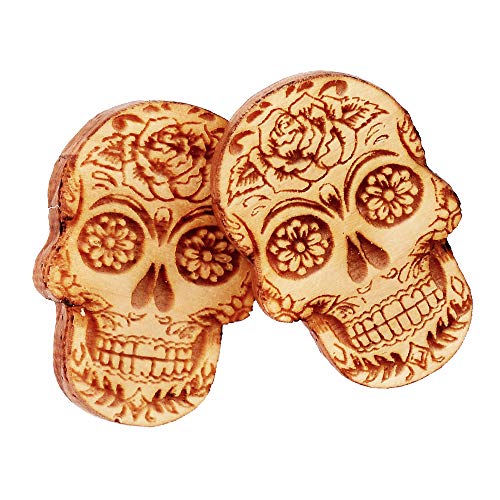 Holzschmuck Holzohrringe aus Zirbenholz I Echtholz Ohrstecker mit Holz und Edelstahl I Damen Ohrringe ein natürlicher Ohrschmuck, Motiv:Skull Cover