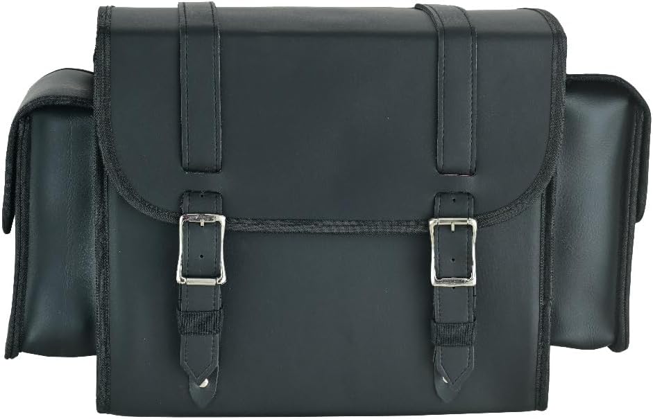 Black Motorcycle Sissy Bar Bag 22.9L Fits Harley Davidson, Indian, Yamaha & Suzuki Motorcycles Synthetic Leather Universal (Plain) - Image 3