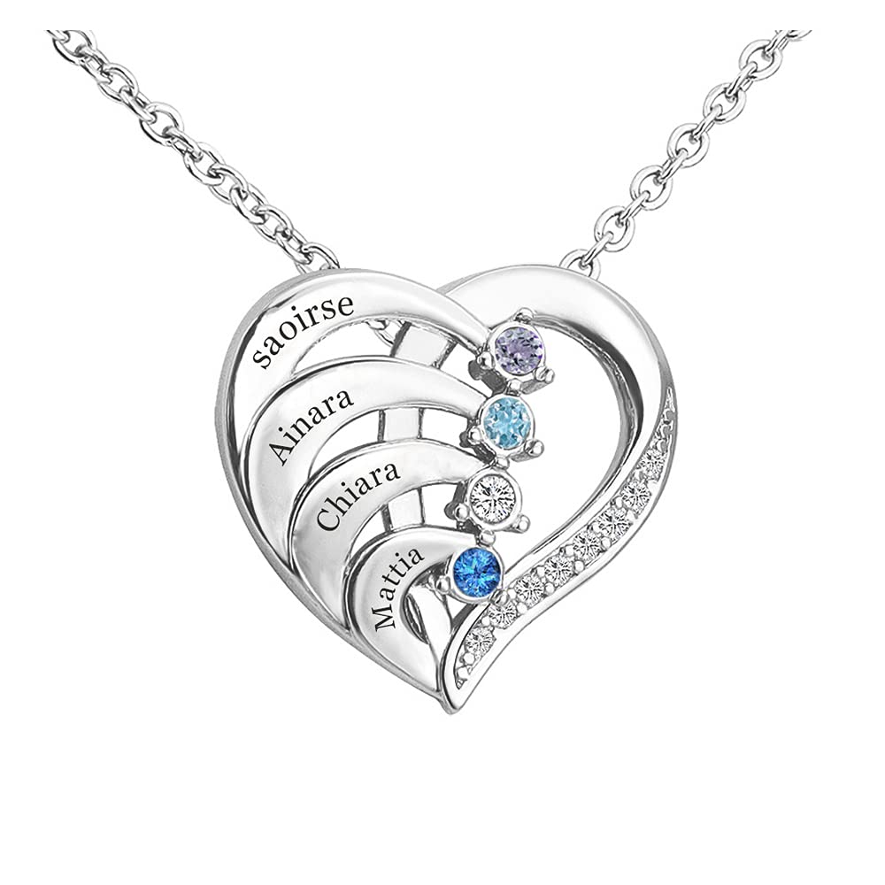 Yitoes Personalizado Collar Madre e Hija Corazón Colgante Plata 925 con 2-4 Nombres Grabado Collar Mujer Regalo Del día de la Madre, Cumpleaños de Navidad