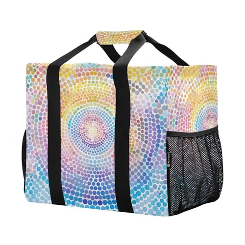 YETTASBIN Mandala Large Foldable Travel Tote Bag, Lightweight Waterproof Swim Pool Bag with Handles & Pocket for Beach Outdoor, Reusable Grocery Bag for Kitchen, Shopping