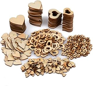 YANSHON 400Pcs Wooden Hearts Embellishments for Crafting Wedding Home Decorations, Mini Wooden Heart Pieces Slice Natural Wood Slices Love Heart Shape for Craft Making DIY- 1cm 2cm 3cm 4cm