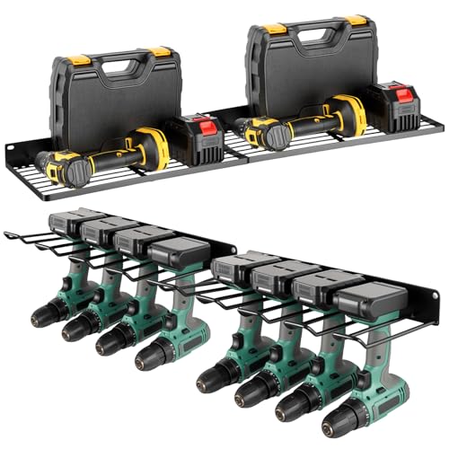 kuyeyzu 4pcs Tool Holder Set with Charging Station, Power Tools Organizer Wall Mount for Garage, Heavy Duty Drill Holder, Metal Tool Organizer Wall Mount for Storage Shelves, Black 2 Pack 4 Set by kuyeyzu - Used condition - US$19.39