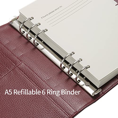 Nekmit Genuine Leather Planner, Undated Monthly & Daily Refillable Deluxe Leather Appointment Planner, A5 6 Ring Binder Organizer, Comes With A5 6-Ring Insert Papers, Red #TOP2