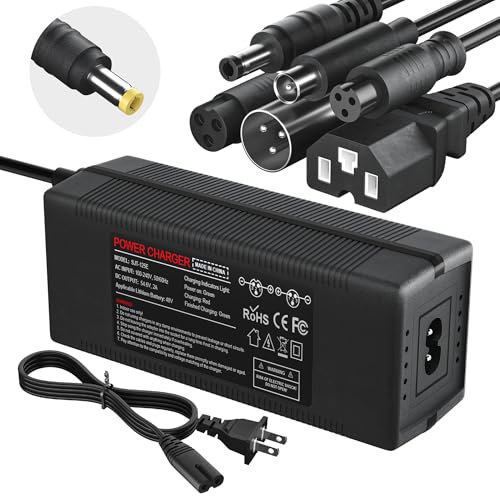 54.6V 2A Fast Battery Charger with 6 Plugs, Universal Charger for 13S 48V Lithium Battery, Compatible with Jetson, Gotrax, Razor, Ninebot, Segway, Swagtron, Hiboy