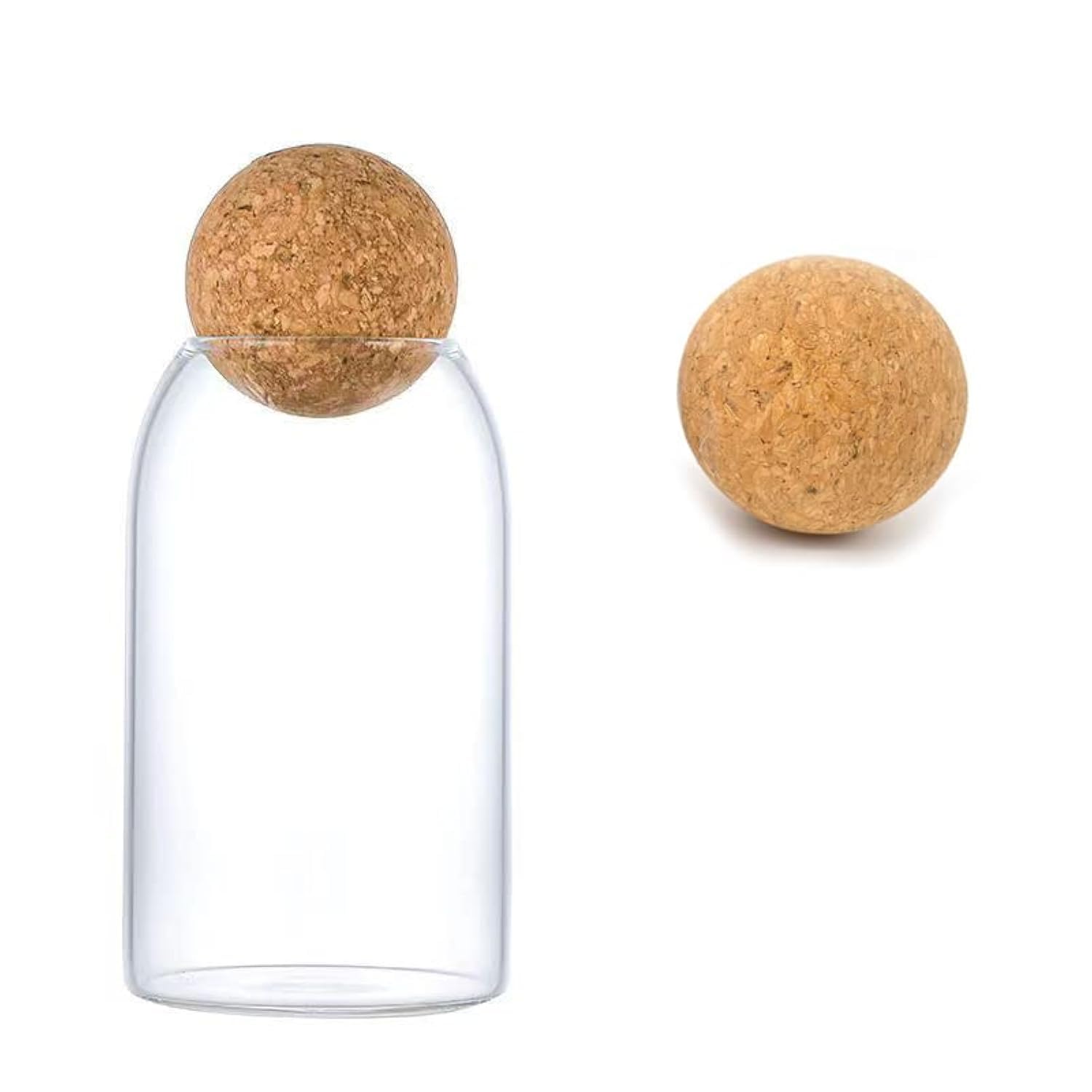 ZEGROA 750ML/25Oz Clear Glass Bottles, Glass Food Storage Containers with Airtight Round Cork, Decorative Sealed Jar Organizer Holder with Wooden Lid