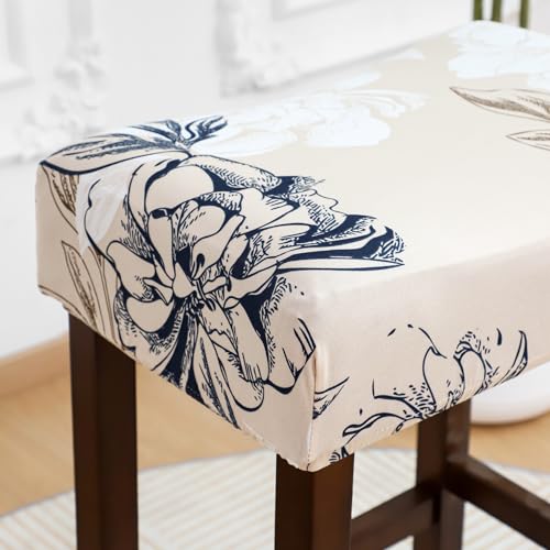 Image of Waterproof Bar Stool Covers Rectangle Set of 2 Elegant Flower Stretch Backless Barstool Chair Covers Rectangular Washable