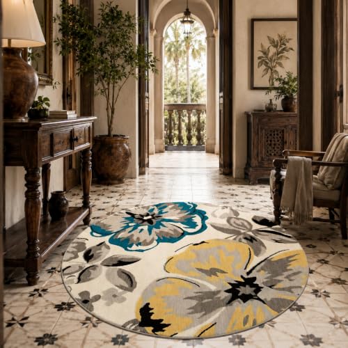 Tapis rond au motif floral moderne multicolore lavable