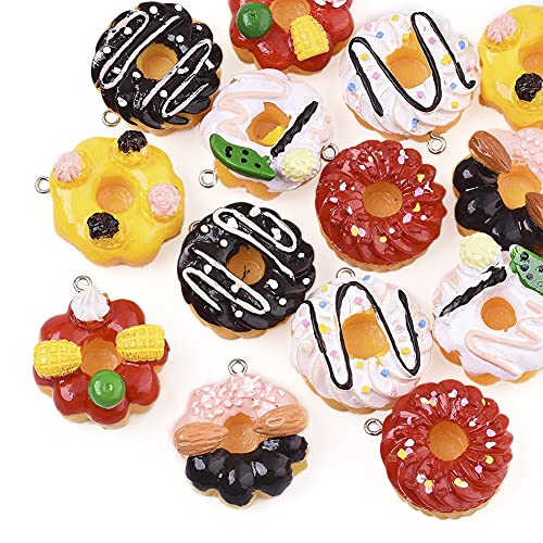 Image of Cheriswelry 10pcs Cake Donut Dessert Resin Pendants Colorful Imitation Food Sweet Cake Dangle Charms Lovely Hanging Ornament with Loop 29.5~33mm for DIY Craft Bracelet Necklace Jewelry Making