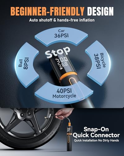 Tire Inflator Portable Air Compressor, Bike Pump, 150PSI Cordless Air Compressor with LCD Dual Screen and Auto Shut-Off, Air Pump with Pressure Gauge for Car, Motorcycle, Bicycle, Ball