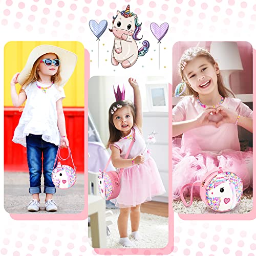 Hifot Pailletten Einhorn Handtaschen Unicorn Halskette Armband Haarspange Schmuckset für Mädchen, Prinzessin Tasche Party Dress Up Ankleiden Geburtstag Geschenk