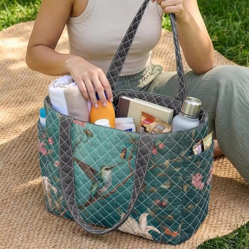 Bolsos tipo tote Lotusorchid para mujer, bolso hobo de doble cara con bolsillos, gran capacidad miniatura 3