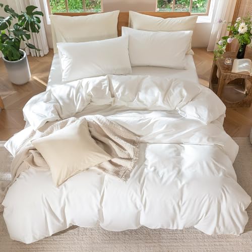 Image of MooMee Duvet Cover Set 100% Washed Cotton Linen Like Super King Plus | Relaxed Linen-like Texture. Soft, Breathable & Long-lasting Comfort. Lightweight. Hidden Zipper with 8 Interior Corner Ties