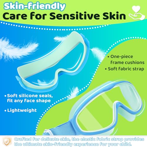 Vvinca Kids Goggles with Comfort Fabric Strap, Kids Swim Goggles Wide View Anti-Fog/UV No Leaking Swimming Goggles for 3-14