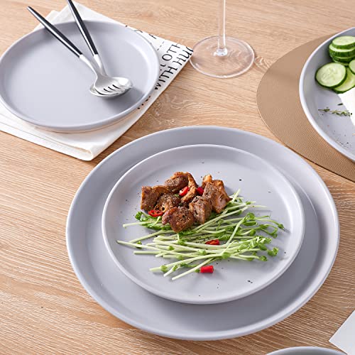 Image of Stone Lain Jules Modern Stoneware 16-Piece Round Dinnerware Set, Plates and Bowls Sets, Dish Set for 4, Grey