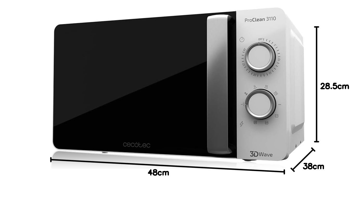 Cecotec ProClean 3110 Kuchenka mikrofalowa z grillem, pojemność 20 l, moc 700 W, grill 800 W, 6 poziomów, timer 30 min, tryb rozmrażania, biały