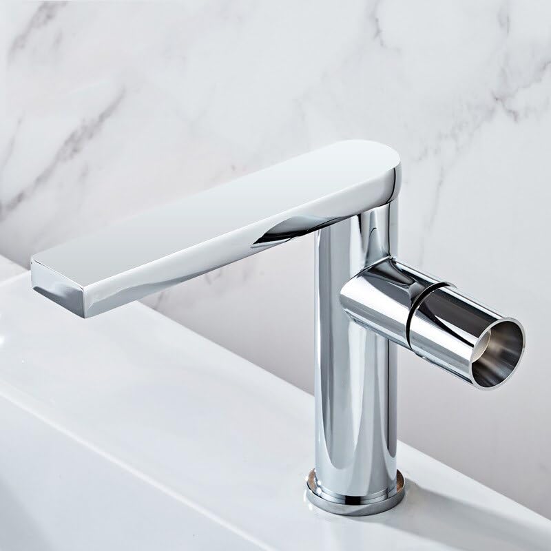 Mitigeur lavabo salle de bain laiton chromé avec commande eau chaude et froide