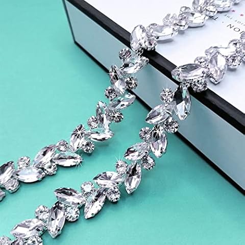 Yhsheen 2 Yards Rhinestone Trim Diamond Crystal Rhinestone Chain Sparkly Rhinestone Applique for Wedding Party Decoration & Bridal Costume Embellishment Clothing Accessories Cover