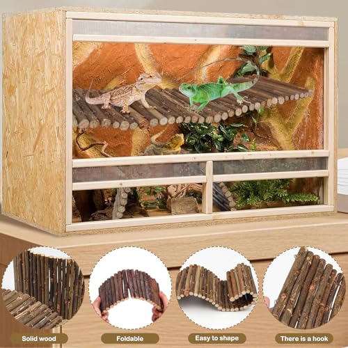 QUOZUO 2PCS Reptile Hideout Hermit Crab Bendable Wooden Bridge, Hermit Crab Hideout Climbing Toys, Reptile Tank Habitat Decor Wooden Hiding Hut for Hermit Crab Lizards Mouse Spiders (medium and small) - Image 4