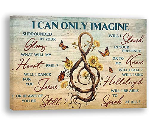 Kisswen I Can Only Imagine Music Wall Art Christian Art Canvas Prints Hand Of God Scripture Pictures For Bedroom Jesus Butterfly Poster Religious Abstract Wall Decor (24Inx36In Framed) #TOP5