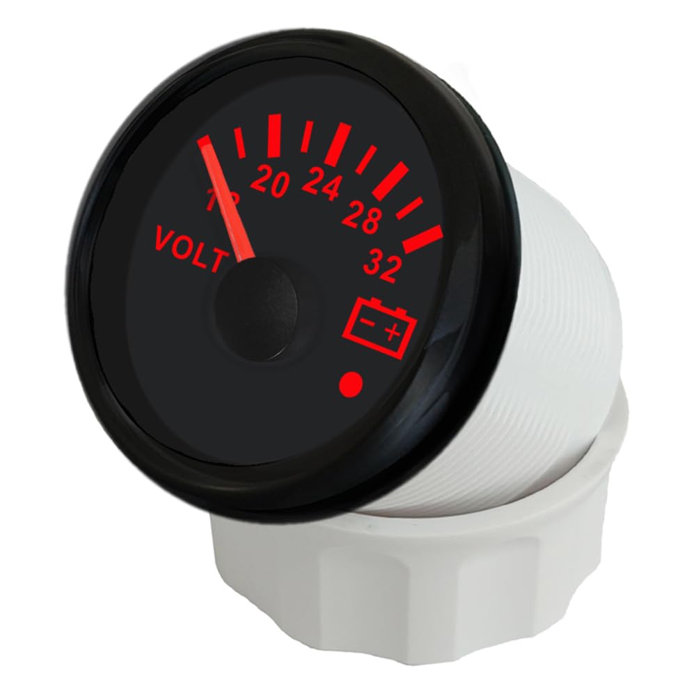 ELING Voltímetro de 52 mm 18 – 32 V 24 V para yates y tractores y barcos con retroiluminación roja y alarma