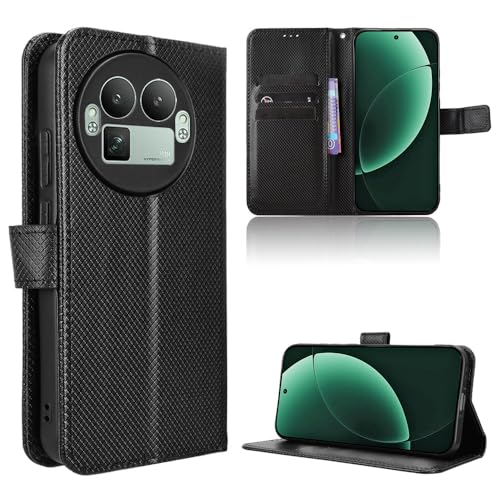 Wookfiss Handyhülle für Realme GT 8 Pro Hülle, Premium Kohlefaser Magnetische Brieftasche Schutzhülle, [Klappbar Flip], [Kartenfächern], [Standfunktion Tasche] -Schwarz