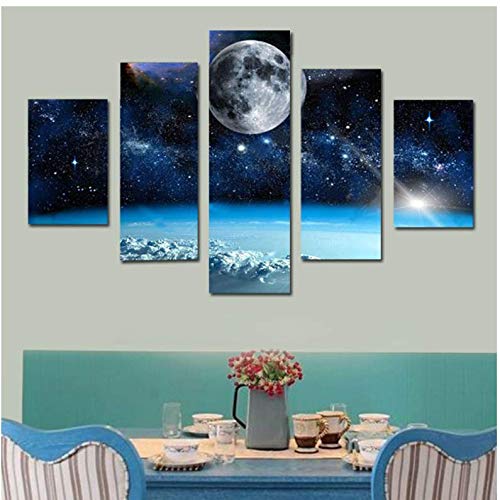 Peinture moderne terre et univers haute définition | Toile murale salon grand format sans cadre