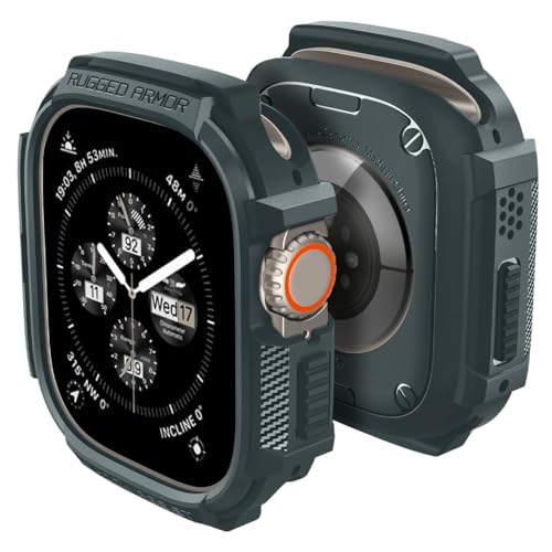 Spigen Cover Rugged Armor Compatibile con Apple Watch Ultra 3 49mm (2025) e Apple Watch Ultra 2/1 - Verde abisso