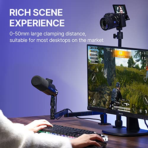 ULANZI LS26 Low Profile Mic Arm, Aluminum Mic Arm Desk Mount, 360° Rotatable Foldable Microphone Low Arm for Podcast/Streaming/Gaming/Radio Studio w Mic Clip 1/4" 3/8" 5/8" Screw for Most Mics