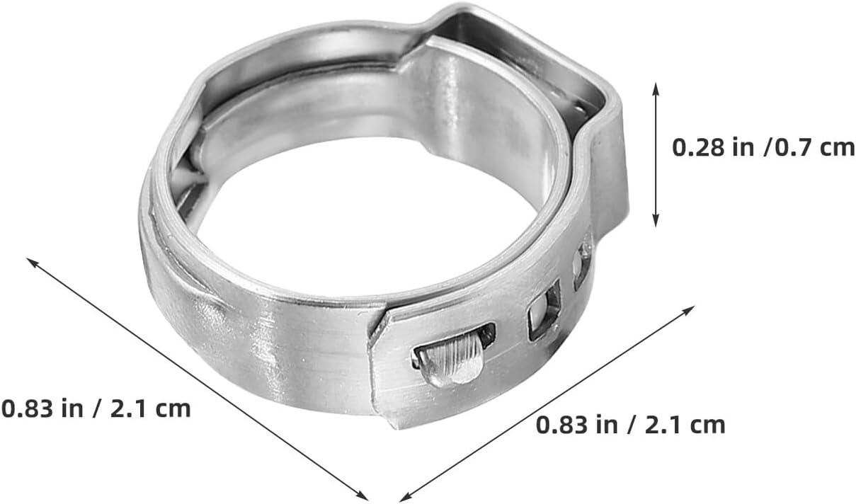 50pcs Single Ear Hose Clamps Stainless Steel 17.8-21mm Cinch Crimp Rings Pipe Tightening Clips for Plumbing and Automotive Tube Repair