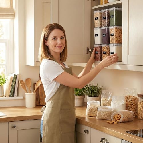 Vtopmart 2L Vorratsdosen Set, Müsli Schüttdose & Frischhaltedosen, BPA frei Kunststoff, luftdicht,Trockenfutterbehälter, Satz mit 9, 24 Etiketten für Getreide, Mehl, Zucker usw (Schwarz) 4