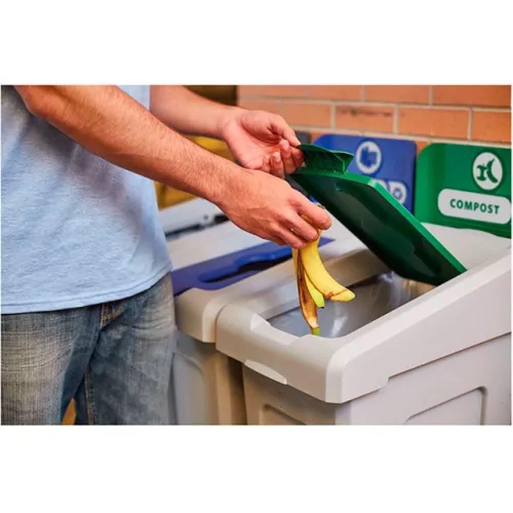 23 Gallon Recycling Station Bin, Modular Waste Container with Lid Insert, Billboard Sign & Label Kit, Commercial Recycling System (Compost)