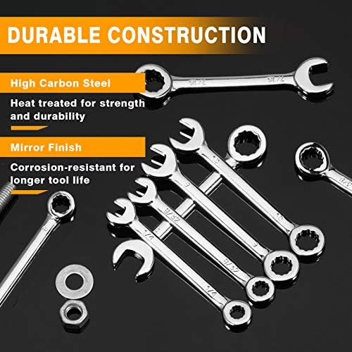 SPEEDWOX 20 Pcs Mini Combination Wrench Set Mini Ignition Wrench Set Mini Wrench Set Metric and SAE Small Wrench Sets 5/32"-7/16" & 4-11mm Open and Box End Spanner Wrench Set with Storage Pouch