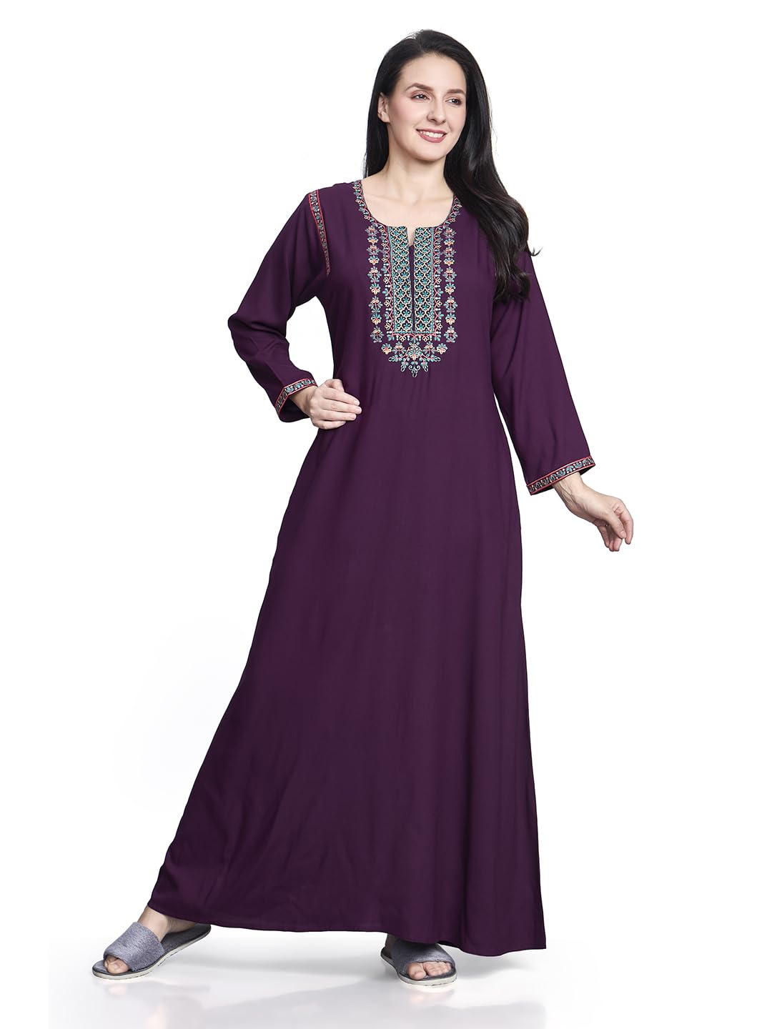 sanaa Women's Full Length Elegant Embroidered Rayon Nighty with Pockets-picture-38