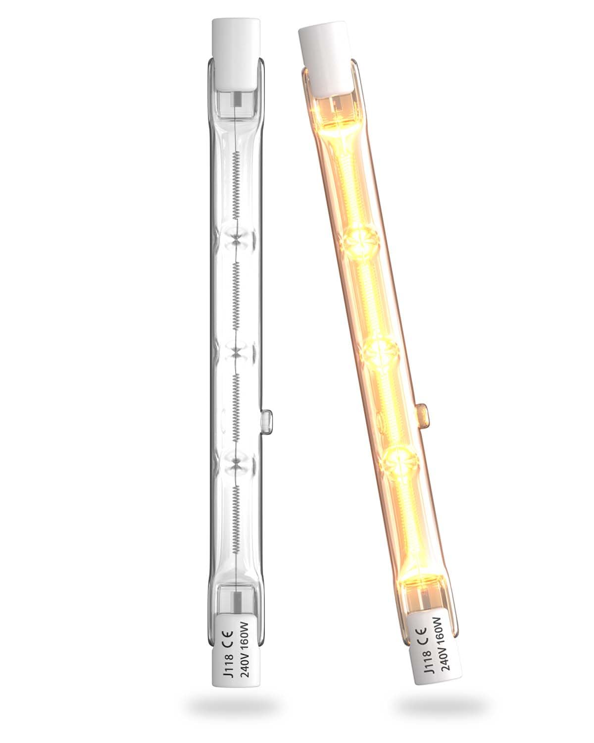 Bonlux R7s Halogenstab 118MM 160 Watt Warmweiß 2700K Dimmbar 2000LM J118 J Type R7s Halogen Leuchtmittel 360° Abstrahlwinkel 220-240V für Wohnzimmerleuchten, Deckenfluter 2er Pack