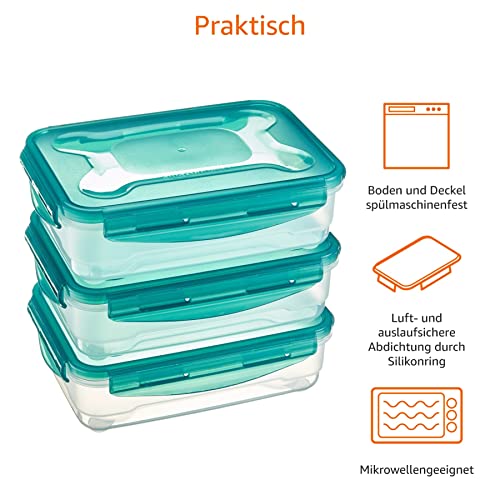 Amazon Basics Gefrierbehälter im Set, mit Deckel, luftdicht, auslaufsicher, stapelbar, für Kühlschrank/Gefriertruhe, BPA-frei, Kunststoff, mikrowellen- und spülmaschinenfest, 3 x 1.2 l, farblos – Bild 6