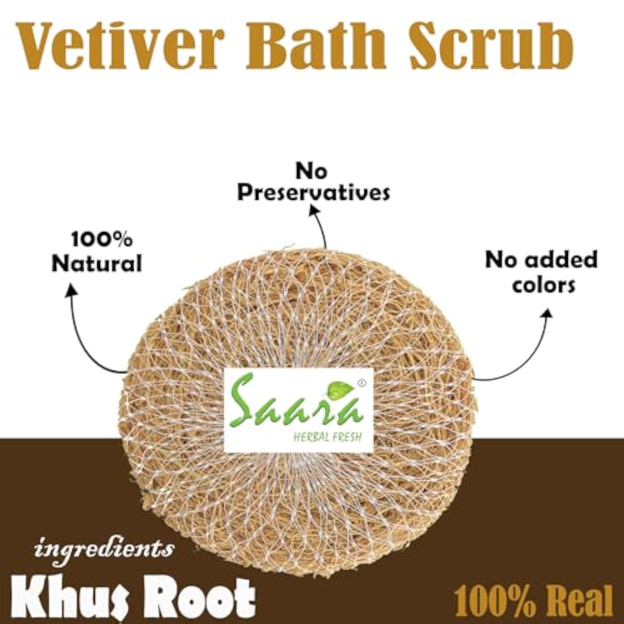 HERBAL FRESH Vetiver Bath Scrubber, Natural & Reusable