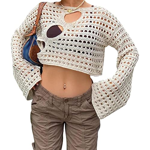 Y2K Langarm-Oberteil, lässiges Loch, ausgehöhlt, modisch, Harajuku, atmungsaktiv, durchsichtig, für Mädchen zum Einkaufen Cover