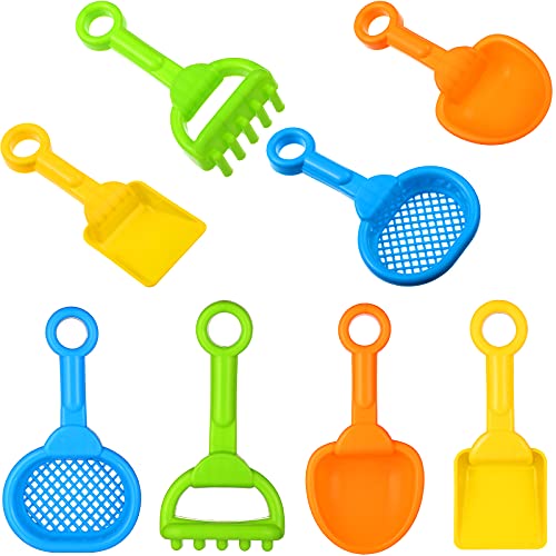 Image of Skylety 8 Pieces Sand Shovels for Kids Colorful Plastic Rake Summer Beach Sand Sifter Shovel for Planting Digging Garden Tool Travel Beach Essentials