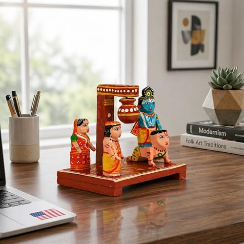 Figura de Madera Krishna Makhan Chor Handpainted miniatura 2