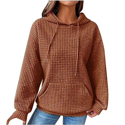 AMDOLE Sudadera con capucha para mujer, color casual, para otoño 2023, sudadera básica para mujer, blusa de moda, sudadera atlética, café, S