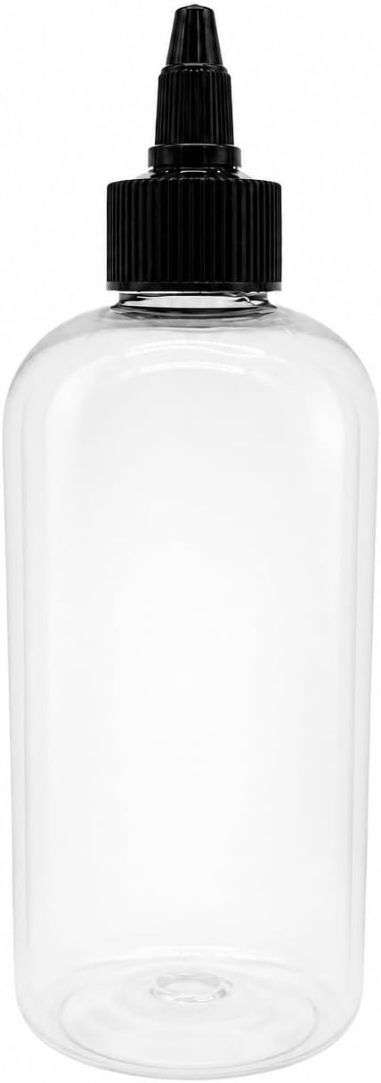 Natural Farms 8 oz Clear Boston Plastic Bottles -12 Pack Empty Bottle Refillable - BPA Free - Essential Oils - Aromatherapy | Black Twist Top Cap - Made in the USA