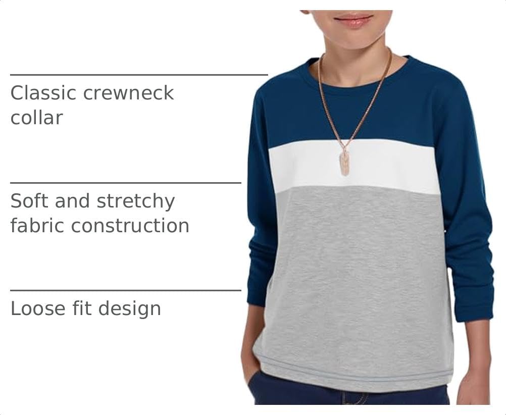 Haloumoning Boys Long Sleeve Shirts Color Block Fall Tops 5-14Y image 4