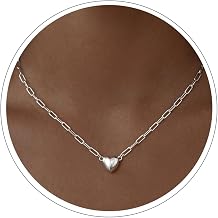 NECOCY Dainty Magnetic Heart Pendant Necklace for Women, S925 Silver Plated / 14K Gold Plated Paperclip Chain Choker, Minimalist Love Pendant, Daily Stackable Jewelry, Sweet Gift for Her