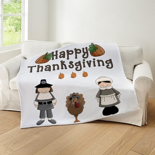 CafePress Happy Thanksgiving Pilgrims and Turkey Throw Blank Super Soft Fleece Plush Throw Blanket, 60"x50"