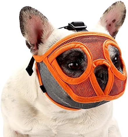 Short Snout Dog Muzzle, Beelike Bulldog Muzzle Breathable Adjustable Mesh Mask for Flat Faced Dog Anti Bitting Chewing Barking (XS)