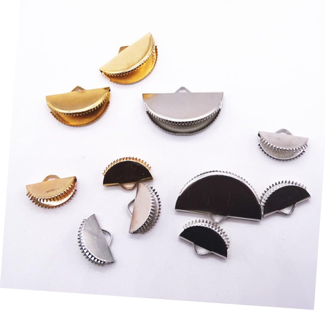 60 Pack 20mm Semicircle Fastener Clasps for Jewelry Making Textured Crimp End Clamps Petal Fringe Clips DIY Accessories (Buckle)