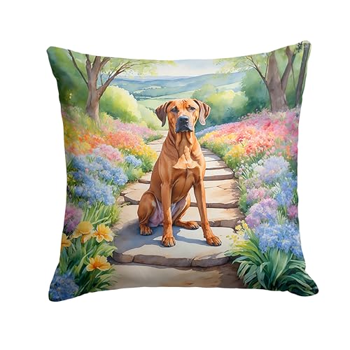 Caroline's Treasures Rhodesian Ridgeback Spring Path Throw Pillow Machine Washable, Indoor Outdoor Decorative Pillow for Couch, Bed or Patio, 18Hx18W