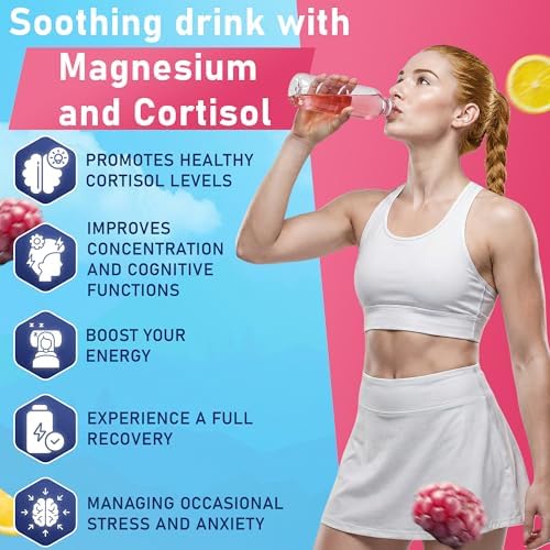 DeepCalm Magnesium Drink- Raspberry flavor | Cortisol Drink for Sleep, Stress relief & Relaxation | L-Theanine, Magnesium, Vitamin D & Ashwaganda | 30 Servings